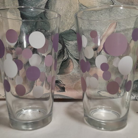 Set of Six Vintage Libbey Polka Dot Drinking Glasses - Green and Purple - 16oz - Picture 3 of 8